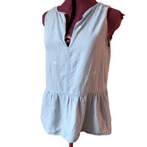 VINTAGE - Peplum sleeveless top -  light blue jean white stars embroidery - larg